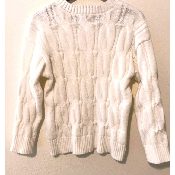Madden NYC White Cable Knit Crewneck Pullover Sweater Sz M 100% Polyester - Picture 8 of 14